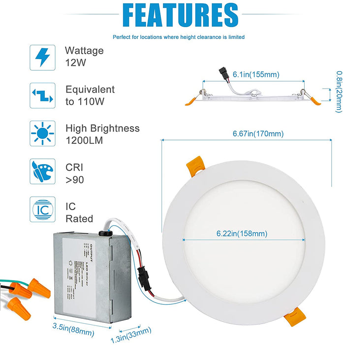 LED Recessed Lighting 6 inch 3CCT 3000K/4000K/5000K LED Can Lights Dimmable Resseced Light Fixtures