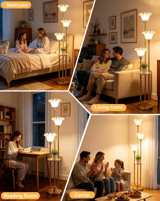 Lightdot Dimmable Flower Floor Lamp With Shelf: Mid‑Century Vintage Standing Lamp For Living Room & Bedroom