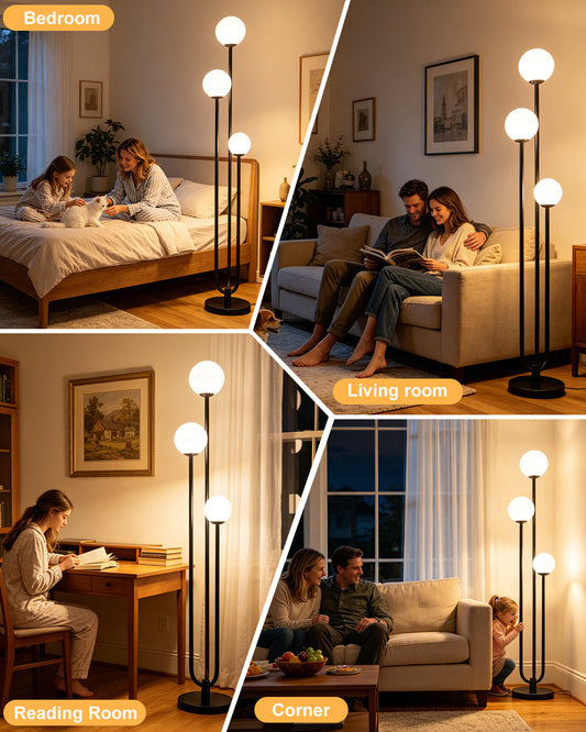 Lightdot 63IN Black 3‑Globe Floor Lamp: Sleek Mid‑Century Modern Standing Lamp for Living Room & Bedroom