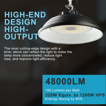 Lightdot 320W (320x1W) LED High Bay Lights with Reflector 48000lm 5000K UFO Lights AC100-277V Plug and Play High Bay LED Shop Lights Suit for 30~40FT Height Workshop/Barn/Garage