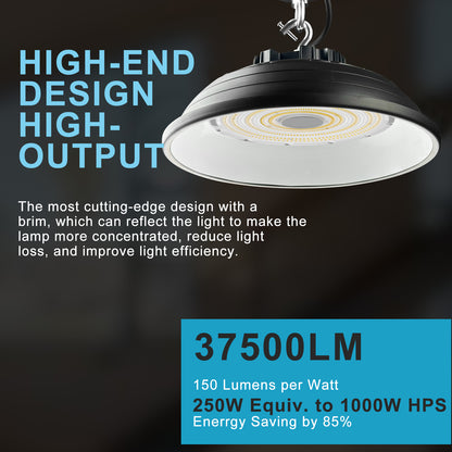 Lightdot 250W (260x1W) LED High Bay Lights with Reflector 37500lm 5000K UFO Lights AC100-277V Plug and Play High Bay LED Shop Lights Suit for 30~40FT Height Workshop/Barn/Garage