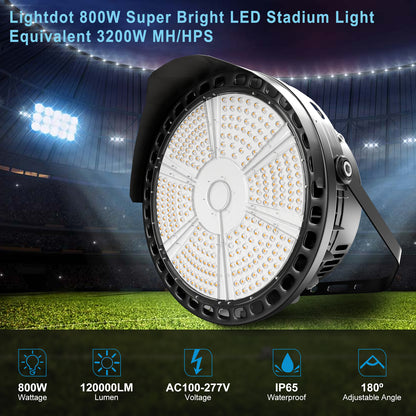 Lightdot 800W LED Stadium Lights Outdoor 120000Lm (3200W HID Eqv.) Stadium Light Outdoor LED Trunnion Mount, AC100-277V Sport Count Light IP65 Waterproof Outdoor Area Lights