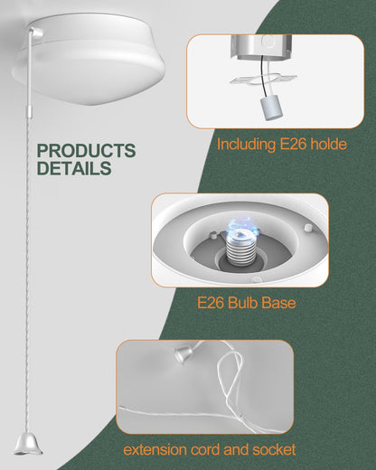 7” Modern LED Ceiling Light with Pull Chain 12W 4000K, Flush Mount Lighting for Closets /Bedroom/Corridor