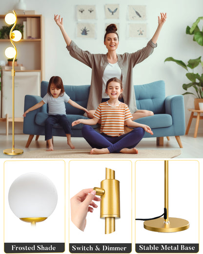 Lightdot 60IN Dimmable (Brightness Adjustable) Floor Lamp, Mid Century Standing Lamps with 3 Globe Soft Warm White Eye Care 3000K Bulbs Included, Modern Tall Lamp for Bedroom Office