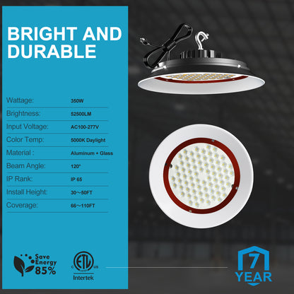 Lightdot LED High Bay Light with Diffuser (Beam Angle: 120˚) 350W AC100-277V High Bay LED Shop Lights, 344x1W 45000lm high Bay Lighting with Plug for Warehouse/Shop/Barn- 5Yrs Warranty