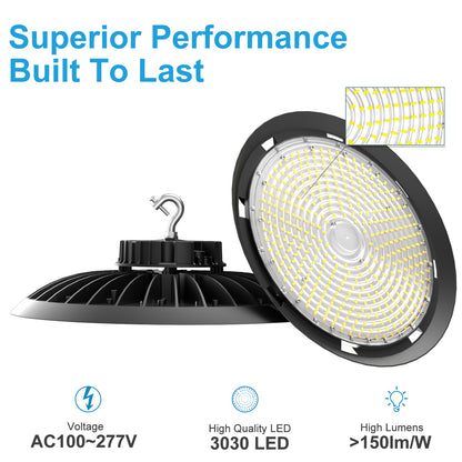 Lightdot 420W LED High Bay Light Fixtures 63000lm 5000K Daylight High Bay LED Shop Light, AC100-277V UFO Commercial Lighting for 30-60FT Height Warehouse-4Pack