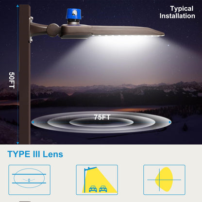 Lightdot 420W Parking Lot Lighting 60000Lm Parking Lot LED Lights with Photocell, IP65 Waterproof Arm Mount LED Shoebox Light (𝟳𝗬𝗿𝘀 𝗪𝗮𝗿𝗿𝗮𝗻𝘁𝘆)-2Pack