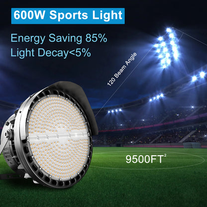 Lightdot 600W LED Flood Stadium Lights Outdoor 90000Lm (2400W Eqv.) LED High Mast Lights AC100-277V IP65 Waterproof Trunnion Mount Sport Count Light for Outdoor Stadium/Ballpark