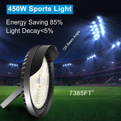 Lightdot 450W(520x1W) LED Stadium Lights 67500Lm (1800W Eqv.) LED High Mast Lights Outdoor AC100-277V IP65 Waterproof Outdoor Sport Count Light Commercial Area Lighting