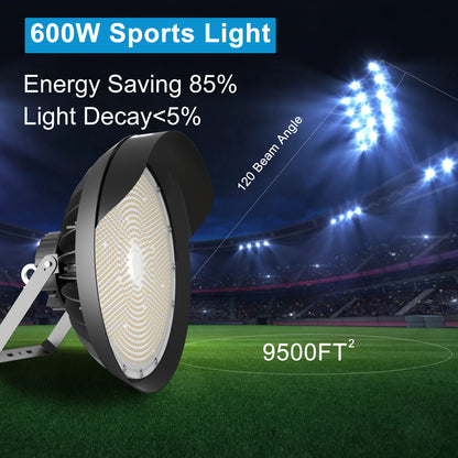 Lightdot 600W LED Stadium Lights with Reflector 100-277V 90000Lm Commercial LED Sport Lights with US Hook/Bracket Mount for Sport Fields/Courts