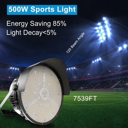 Lightdot 500W LED Stadium Lights 75000Lm (2000W Eqv.) LED High Mast Lights Outdoor with photocell, AC100-277V IP65 Waterproof Outdoor Sport Count Light