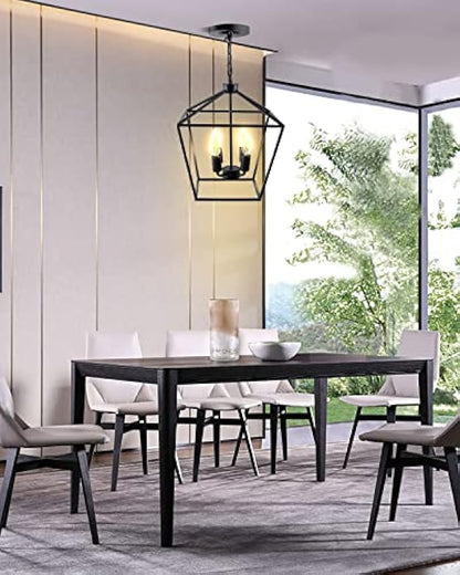Lightdot Modern Farmhouse Chandelier, 6-Light Matte Black Lantern Pendant Light, Rustic Industrial Ceiling Hanging Dining Room Light Fixtures for Kitchen Island Hallway Entryway, Bulbs Included