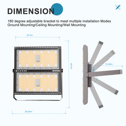 Upgrade 1000W LED Flood Light Outdoor 150000Lm Led Stadium Light with Adjustable Bracket, IP65 AC100-277V Commercial Area Lighting with Plug for Backyard/Basketball Court