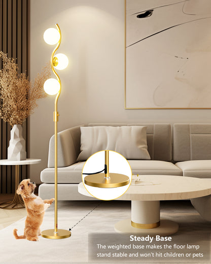 Lightdot 60IN Dimmable (Brightness Adjustable) Floor Lamp, Mid Century Standing Lamps with 3 Globe Soft Warm White Eye Care 3000K Bulbs Included, Modern Tall Lamp for Bedroom Office