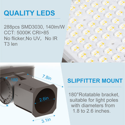 320W(150Lm/W) LED Parking Lot Lighting 48000Lm 5000K LED Parking Lot Lights Outdoor Pole Mount with Smart Photocell IP65 SlipFitter Mount for 30~50Ft Height Yard,Parking Lot,Driveway