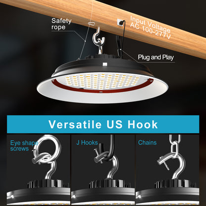 Lightdot LED High Bay Light with Diffuser (Beam Angle: 120˚) 350W AC100-277V High Bay LED Shop Lights, 344x1W 45000lm high Bay Lighting with Plug for Warehouse/Shop/Barn- 5Yrs Warranty