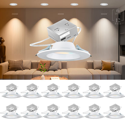 Lightdot 6 Inch Recessed Lighting, 12W Dimmable LED Downlight 3CCT Selectable (3000K/4000K/5000K), Anti-Glare Slim Canless Ceiling Light