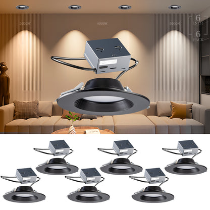 Lightdot 6 Inch Recessed Lighting , 12W Dimmable LED Downlight 3CCT Selectable (3000K/4000K/5000K), Anti-Glare Slim Canless Ceiling Light-Black