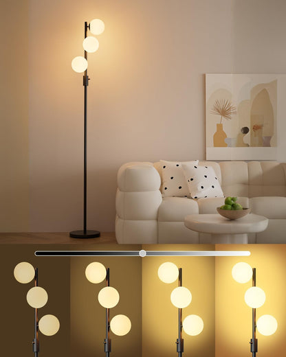 Lightdot 64IN Dimmable (Brightness Adjustable) Globe Floor Lamp, Gold Standing Lamps with 3000K G9 Bulbs Soft Warm White Eye Care, Mid Century Modern Floor Lamp for Living Room