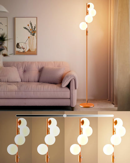 Lightdot 64IN Dimmable (Brightness Adjustable) Globe Floor Lamp, Gold Standing Lamps with 3000K G9 Bulbs Soft Warm White Eye Care, Mid Century Modern Floor Lamp for Living Room