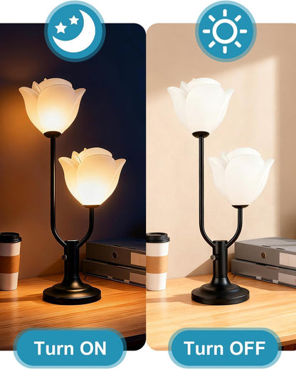 Lightdot Black Flower Table Lamp Dimmable Floral Modern Nightstand Lamp
