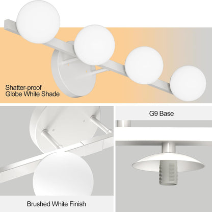 Lightdot Modern Bathroom Vanity Light, 25.6" Metal Frame with Globe Shatterproof Plastic Shades, Dimmable G9 Base Vanity Light for Bathroom/Livingroom/Mirror/Cabinet/Hallway