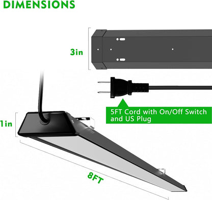 Lightdot 4Pack Compact 8FT LED Shop Light, 100W[Eqv. to 400W HPS/WH] LED Shop Light 8FT with 5FT Cord Switch Surface/Suspension Mount, Energy-Saving up to 3650W/5Y(5hrs/Day) Black