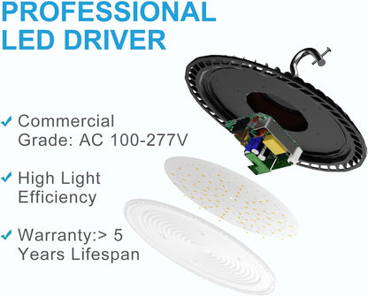Lightdot LED High Bay Light for Warehouse 5000K ETL Listed AC100-277V UFO LED Lights 5 Years Warranty