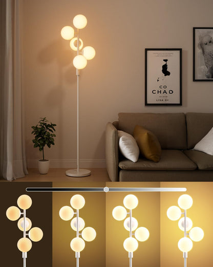Lightdot Dimmable (Brightness Adjustable) Globe Floor Lamp, Gold Standing Lamps with 3000K G9 Bulbs, Mid Century Modern Floor Lamp for Living Room Bedroom Office