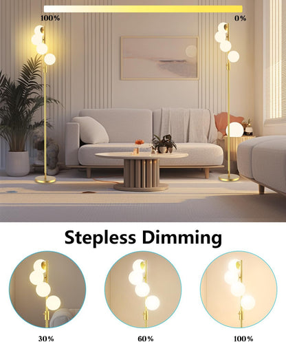 Lightdot 64IN Dimmable (Brightness Adjustable) Globe Floor Lamp, Gold Standing Lamps with 3000K G9 Bulbs Soft Warm White Eye Care, Mid Century Modern Floor Lamp for Living Room