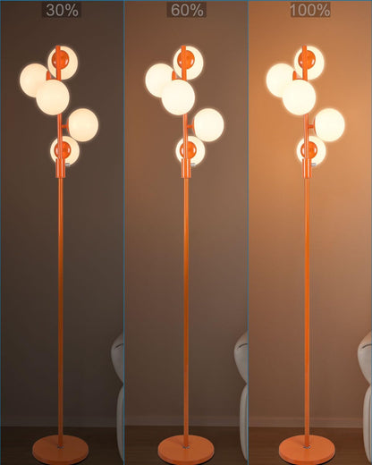 Lightdot 5-Globe Dimmable Globe Floor Lamp Orange Retro Standing Lamps with 5Pcs Bulbs Included Brightness Adjustable Mid Century Modern Floor Lamp with 5Lbs Heavy Base for Living Room/Sofa Beside