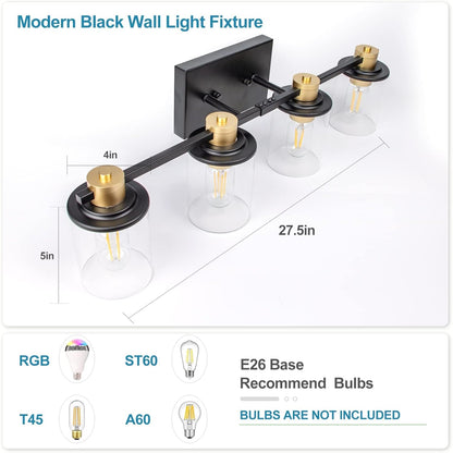 Lightdot Bathroom Light Fixtures, 27.5"x4"x5"(LxWxH) Bathroom Vanity Lights Fixtures Over Mirror, Gold Vanity Lights with Glass Shade for Bathroom Livingroom Kitchen Hallway Cabinet Porch