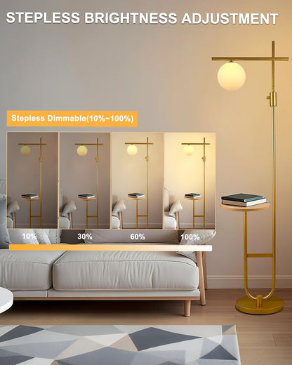 Lightdot Gold Dimmable Floor Lamp with Table, Standing Corner Reading Lamp