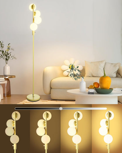 Lightdot 64IN Dimmable (Brightness Adjustable) Globe Floor Lamp, Gold Standing Lamps with 3000K G9 Bulbs Soft Warm White Eye Care, Mid Century Modern Floor Lamp for Living Room