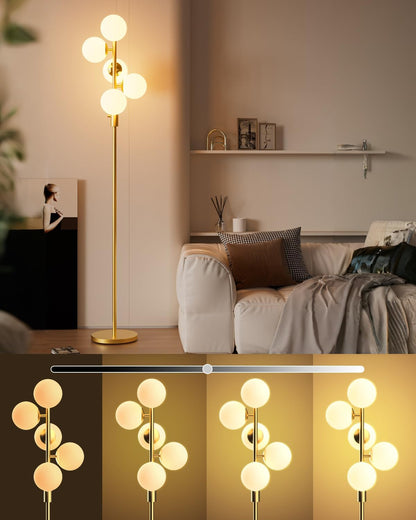 Lightdot Dimmable (Brightness Adjustable) Globe Floor Lamp, Gold Standing Lamps with 3000K G9 Bulbs, Mid Century Modern Floor Lamp for Living Room Bedroom Office