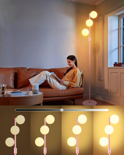 Lightdot 64IN Dimmable (Brightness Adjustable) Globe Floor Lamp, Gold Standing Lamps with 3000K G9 Bulbs Soft Warm White Eye Care, Mid Century Modern Floor Lamp for Living Room