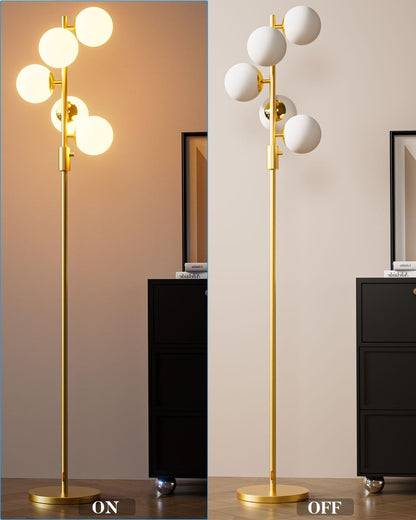 Lightdot Dimmable (Brightness Adjustable) Globe Floor Lamp, Gold Standing Lamps with 3000K G9 Bulbs, Mid Century Modern Floor Lamp for Living Room Bedroom Office
