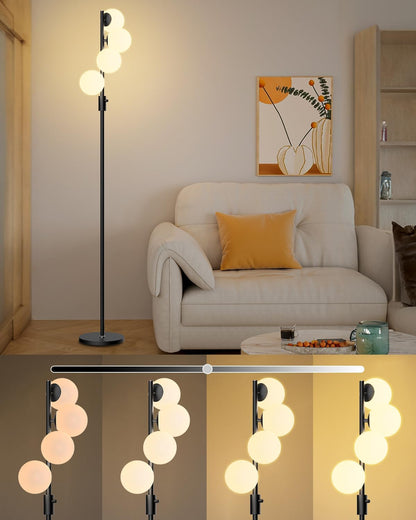 Lightdot 64IN Dimmable (Brightness Adjustable) Globe Floor Lamp, Gold Standing Lamps with 3000K G9 Bulbs Soft Warm White Eye Care, Mid Century Modern Floor Lamp for Living Room