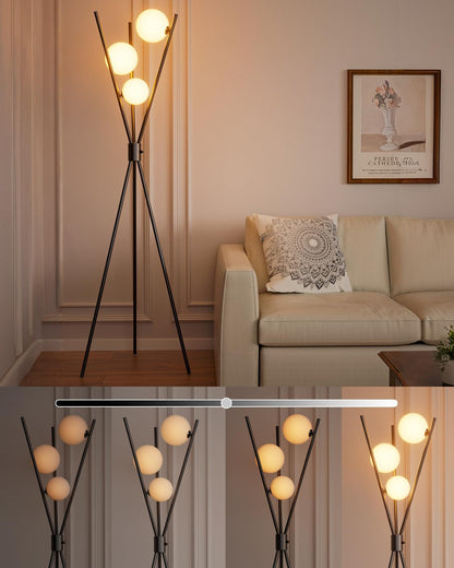 Lightdot Dimmable Globe Modern Floor Lamp, Gold Standing Lamps with 3PCS 3000K G9 Bulbs, Mid Century Modern Floor Lamp for Living Room/Bedroom