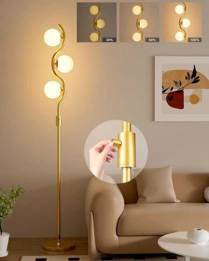 Lightdot Dimmable (Brightness Adjustable) Globe Floor Lamp, Gold Standing Lamps with 3000K G9 Bulbs, Mid Century Modern Floor Lamp for Living Room Bedroom Office