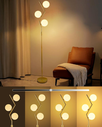 Lightdot 64IN Dimmable (Brightness Adjustable) Globe Floor Lamp, Gold Standing Lamps with 3000K G9 Bulbs Soft Warm White Eye Care, Mid Century Modern Floor Lamp for Living Room