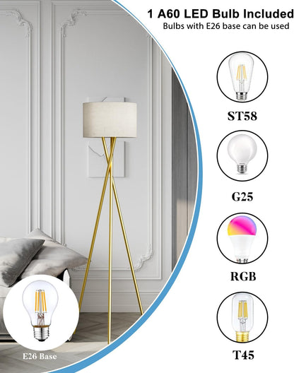 Lightdot Tripod Floor Lamp, Modern Floor Lamp for Living Room, Standing Lamp with Linen Shade, E26 Bulb Included, 66" Tall Floor Lamp for Bedroom, Home Office