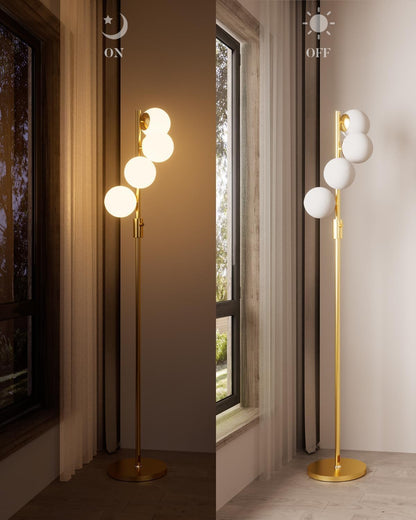 Lightdot 64IN Dimmable (Brightness Adjustable) Globe Floor Lamp, Gold Standing Lamps with 3000K G9 Bulbs Soft Warm White Eye Care, Mid Century Modern Floor Lamp for Living Room
