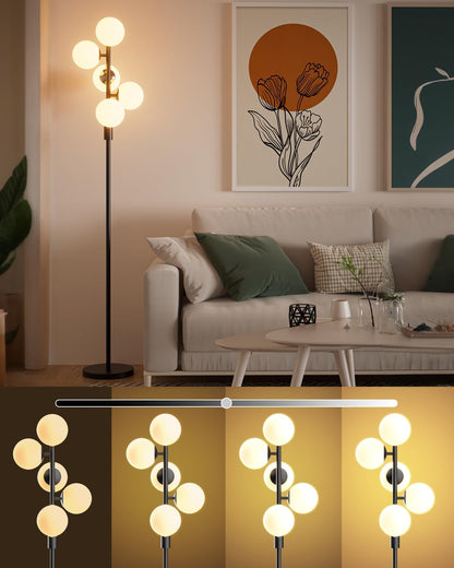 Lightdot Dimmable (Brightness Adjustable) Globe Floor Lamp, Gold Standing Lamps with 3000K G9 Bulbs, Mid Century Modern Floor Lamp for Living Room Bedroom Office