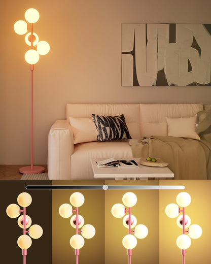 Lightdot Dimmable (Brightness Adjustable) Globe Floor Lamp, Gold Standing Lamps with 3000K G9 Bulbs, Mid Century Modern Floor Lamp for Living Room Bedroom Office