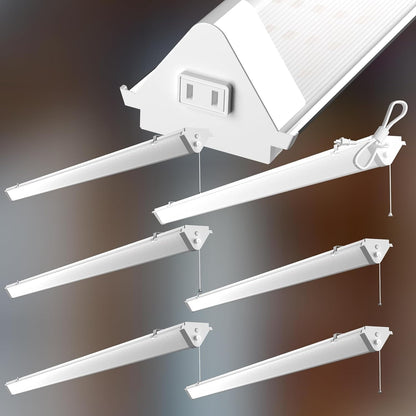 Upgraded 4 Pack Heavy-Duty 4FT LED Shop Lights, 7500LM 50W Commercial Grade Linkable Shop Light Fixtures with Pull Chain, 100-277V 5000K Daylight, Hanging/Surface Mount for Garage Workshop-White