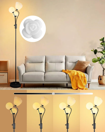 Lightdot 69IN Dimmable Floor Lamp Mid Century Standing Lamps with 2 Globe Soft Warm White Eye Care 3000K Bulbs Included, Modern Tall Lamp for Bedroom Office