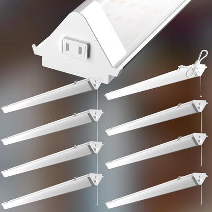 Upgraded 4 Pack Heavy-Duty 4FT LED Shop Lights, 7500LM 50W Commercial Grade Linkable Shop Light Fixtures with Pull Chain, 100-277V 5000K Daylight, Hanging/Surface Mount for Garage Workshop-White