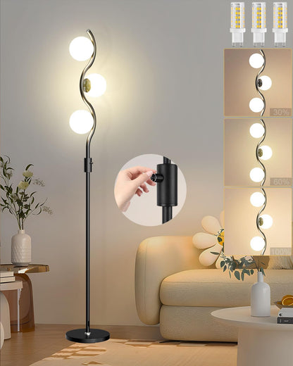Lightdot Dimmable (Brightness Adjustable) Globe Floor Lamp, Gold Standing Lamps with 3000K G9 Bulbs, Mid Century Modern Floor Lamp for Living Room Bedroom Office