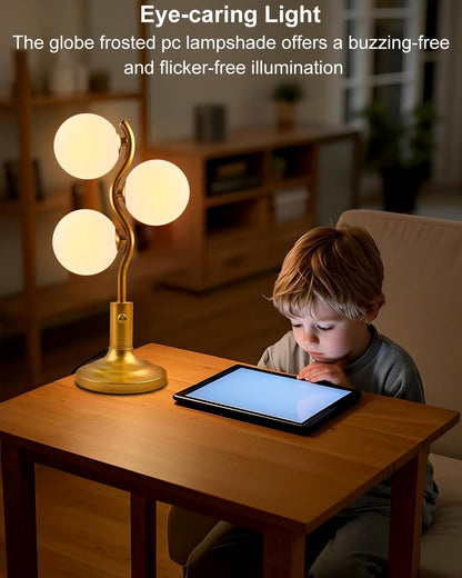 Lightdot Gold Globe Table Lamp Dimmable Modern Ball Lamp 3 Bulbs Included